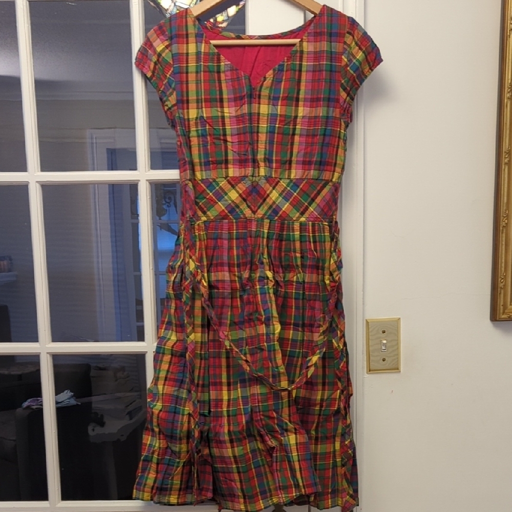 eShakti Multicolor Plaid Dress Size Small - Picture 3 of 16